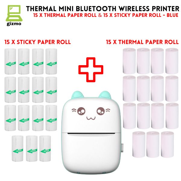 Portable Bluetooth Mini Thermal Printer – Inkless Pocket Printer with 30 Paper Rolls
