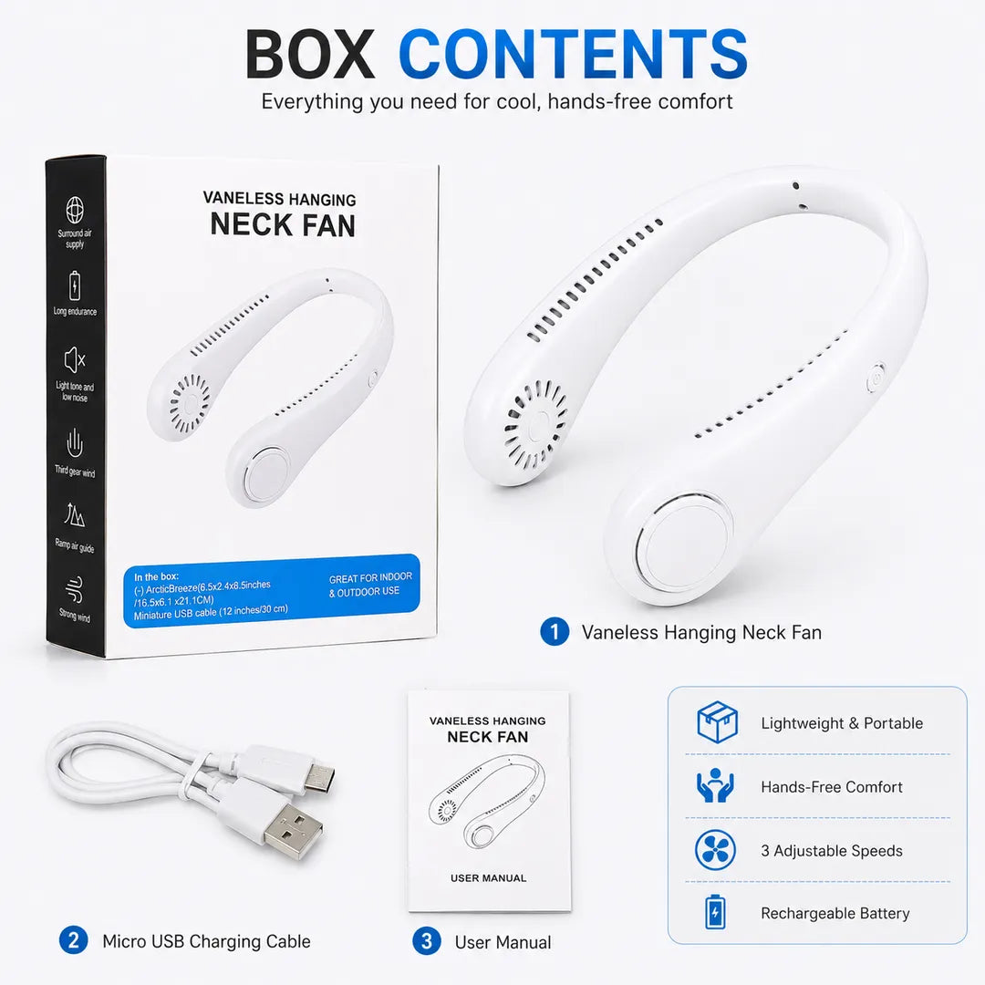 Mini Portable Neck Fan – USB Rechargeable Foldable Wearable Cooling Fan