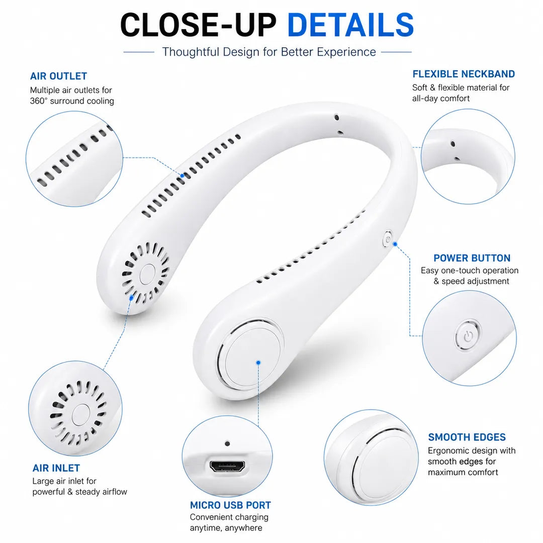 Mini Portable Neck Fan – USB Rechargeable Foldable Wearable Cooling Fan