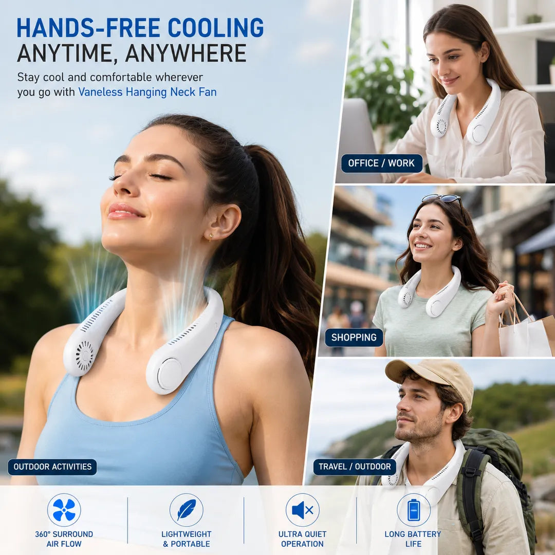 Mini Portable Neck Fan – USB Rechargeable Foldable Wearable Cooling Fan