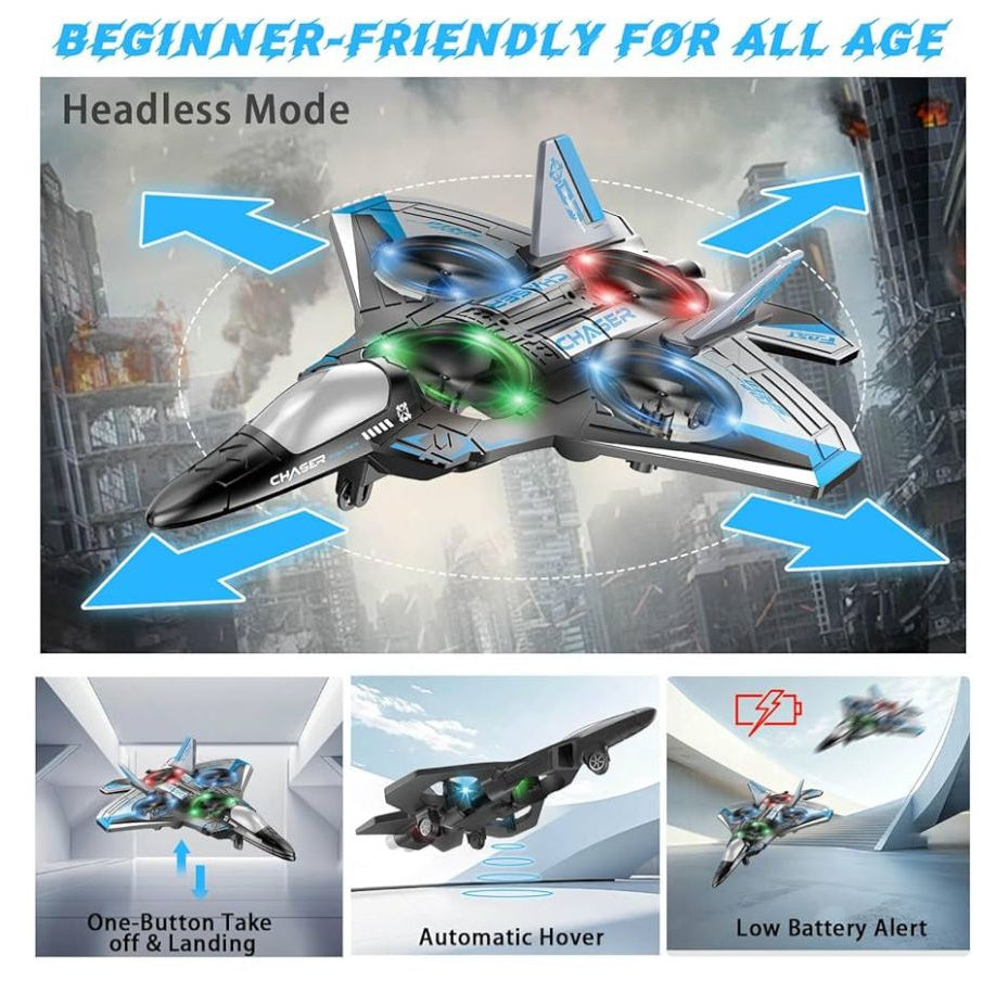 Remote Control Fighter Jet Aircraft with LED Lights – Rechargeable Toy
