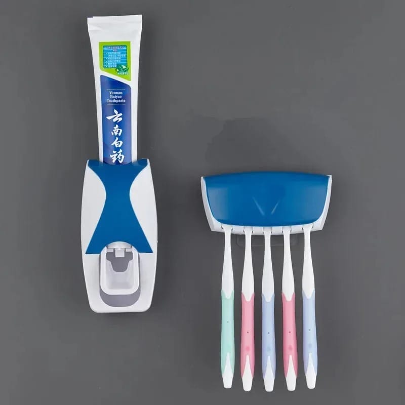Automatic Toothpaste Dispenser with Toothbrush Holder – Wall Mounted Organizer