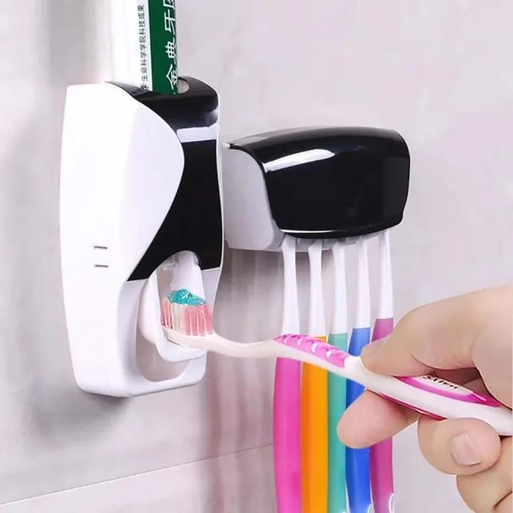 Automatic Toothpaste Dispenser with Toothbrush Holder – Wall Mounted Organizer