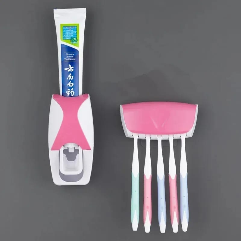 Automatic Toothpaste Dispenser with Toothbrush Holder – Wall Mounted Organizer