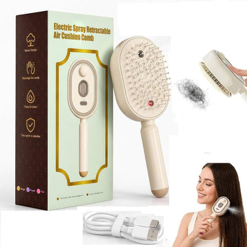 3-in-1 Electric Spray Hair Brush – Rechargeable Massage &amp; Self-Cleaning Comb (Beige)