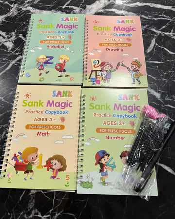 4 Pcs Sank Magic Practice Books Set with 10 Refills &amp; Pen Gripper