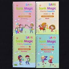 4 Pcs Sank Magic Practice Books Set with 10 Refills &amp; Pen Gripper