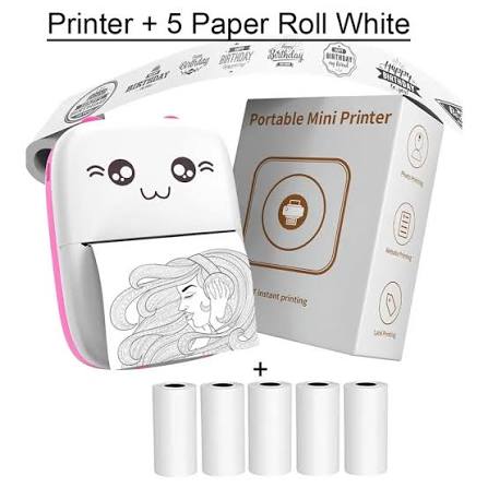 Portable Bluetooth Mini Thermal Printer – Inkless Pocket Printer with 30 Paper Rolls