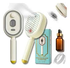 3-in-1 Electric Spray Hair Brush – Rechargeable Massage &amp; Self-Cleaning Comb (Beige)
