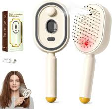 3-in-1 Electric Spray Hair Brush – Rechargeable Massage &amp; Self-Cleaning Comb (Beige)