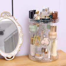 360° Rotating Makeup Organizer – Adjustable Diamond Pattern Cosmetic Storage Box