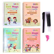 4 Pcs Sank Magic Practice Books Set with 10 Refills &amp; Pen Gripper